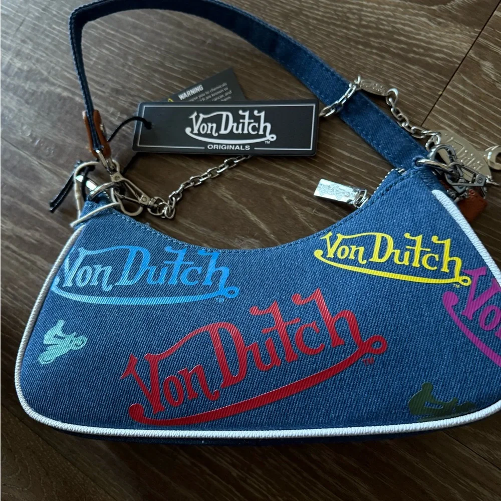 Von Dutch Y2K Blue Denim Logo Shoulder Bag